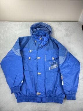 Vintage Detroit Lions Logo Athletic Puffer Jacket Men's Sz Medium Made In Macau